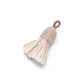 Handmade cotton tassel pendant in white with multicolor woven top for DIY crafts - 2 Pieces/Pack (4-5cm / 3mm Hole) / No.40 Light Yellow/Blue/Pink + Off White Tassel