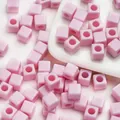 Macaron pink 7mm square beads with large holes for DIY handmade jewelry crafts - Pink