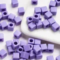 Light purple 7mm cube beads with large center hole for DIY jewelry making and crafts - Purple