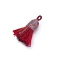 Handmade dark red Tibetan cotton tassel charm for DIY keychains and bag accessories - 2 Pieces/Pack (4-5cm / 3mm Hole) / No.53 Multicolor Cap + Jujube Red Tassel
