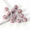 Pink and grey mixed yarn crochet balls for DIY jewelry making accessories - 15x18mm (Hole 5mm) / Purple Spotted