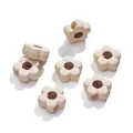 Off-white acrylic flower beads with brown center for DIY handmade jewelry crafts - (16*16.5mm/Hole 4mm) 5 Pieces / Beige