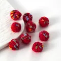 Red multicolored fuzzy wool felt balls for DIY earring and jewelry making projects - 15x18mm (Hole 5mm) / Red Spotted
