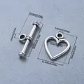 Herz-Knebelverschluss-Set in Altsilber-Optik für DIY-Schmuck und Armbandherstellung - Herz / 10 Sets