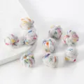 Handmade colorful mixed fiber plush pom poms for DIY earring and pendant jewelry - 15x18mm (Hole 5mm) / White Colorful Dots