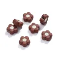 Chocolate brown and white acrylic flower beads with matte finish for DIY jewelry - (16*16.5mm/Hole 4mm) 5 Pieces / Red Brown
