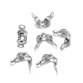 Silver metal fold-over crimp bead connectors for DIY jewelry making and end clasp - 4x7mm / Rhodium
