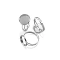 Adjustable silver ring base with a circular tray for DIY jewelry making and gemstones - Rhodium