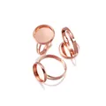 Three rose gold round flat base ring blanks with adjustable bands for DIY jewelry - Rose Gold