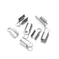Polished silver metal cord end caps with round loops for DIY jewelry making sets - 3*6mm / Rhodium