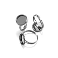 Adjustable vintage silver DIY ring base with circular concave tray for jewelry making - Gun Black