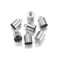 Polished silver metal end caps with rings for DIY jewelry making on white background - 3*8mm (50 Pieces/Pack) / Rhodium
