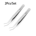 Macro view of 2Pcs TS-15 anti-magnetic curved stainless steel tweezers for precision work - Curved Point Style (TS-15)