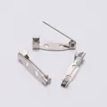 Three-piece set of silver iron DIY brooch pins with flat double-hole safety base - 15mm / Rhodium