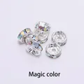 Distanziatori in argento con strass magici per gioielli fai-da-te e braccialetti - 8mm (50 Pezzi/Confezione) / Bianco AB