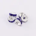 Perline distanziatrici piatte con cristalli blu scuro e placcatura argento per gioielli - 8mm (50 Pezzi/Confezione) / Strass Blu Reale