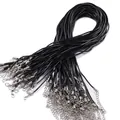 Cordones de collar de cuero PU negro con cierres de langosta plateados para joyería DIY - 1.8mm 52cm / Acabado pulido