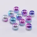 DIY colorful round ABS imitation pearls with purple to blue gradient finish and center hole - Peacock Blue