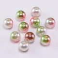DIY round ABS pearl beads with green and pink gradient finish and center hole - Green & Coffee