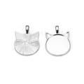 Base per ciondolo a forma di gatto in argento lucido con trama a raggiera per gioielli - Base Orecchie Gatto / 25mm (5 Pezzi) / Argento