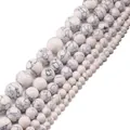 Natural white howlite stone beads in various sizes with black marble texture on white background - 4mm / White