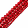 Polished red turquoise stone beads with black veins for DIY jewelry making and crafts - 4mm / Red