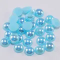 Demi-perles bleu clair irisé AB à dos plat pour la décoration d'ongles et bricolage - Bleu lac