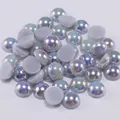 Demi-perles plates bleu clair couleur AB pour le nail art DIY et la décoration artisanale - Gris