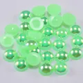 Demi-perles en résine vert clair AB à dos plat avec fini nacré pour bricolage DIY - Vert