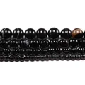 Cuentas redondas de ágata negra natural a rayas en cuatro tamaños con bandas blancas - 4mm [92 Cuentas Por Hilo] / Negro