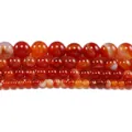Cuentas redondas de ágata roja rayada natural con acabado pulido para hacer joyería - 4mm [92 Cuentas Por Hilo] / Rojo