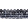 Weathered grey agate round loose beads with white spiderweb texture for DIY jewelry making - 4mm [92 Beads Per Strand] / Black