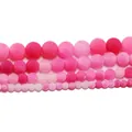 Pink weathered agate frosted beads with ice crack texture for DIY jewelry making - Rose Red