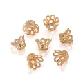 Set of 7 gold crown-shaped hollow bead caps for DIY jewelry making and crafts - 5x6 / KC Gold
