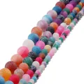 Colorful weathered agate loose round beads with crackle texture for DIY jewelry making - Multicolor