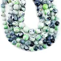 Natural agate round beads with unique green and white patterns for DIY jewelry making - 6mm / Green