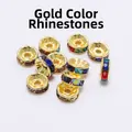 Macro view of gold rondelle beads with multicolored rhinestones for DIY jewelry making - 8mm (2000 Pieces/Pack) / Gold With Colorful Rhinestones
