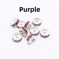 Detailed close-up of silver-plated rondelle spacer beads with vibrant purple rhinestones - 8mm (2000 Pieces/Pack) / Purple Rhinestones