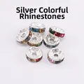 Macro shot of silver alloy spacers with multicolored rhinestones for DIY jewelry making - 8mm (2000 Pieces/Pack) / Silver Multi-color Rhinestone