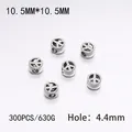 Detailed view of 10.5mm silver peace sign beads with a 4.4mm large hole for DIY jewelry - 300PCS/Pack / Silver Hollow Cylinder