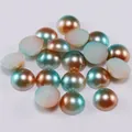 Flatback half round pearlescent beads with cyan and copper gradient for DIY crafts - 4mm / Coffee