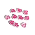 Detail of pink acrylic heart beads with white smiley faces for DIY jewelry making - 10 Pieces/Pack / Rose Red