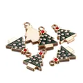 Pendentifs sapin de Noël en émail vert foncé avec finition dorée pour bijoux de fête - Style Sapin de Noël Vert / Lot de 10