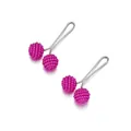 Detail of rose red textured beads on silver U-shaped metal safety pins for scarves - 21x34mm, 2-Piece Set / Rose Red