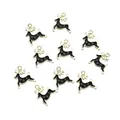 Set of 10 golden reindeer alloy pendants with black enamel and white snowflakes - Black Reindeer