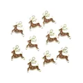 Set of 10 golden elk pendants with brown enamel and white snowflake patterns - Brown Reindeer