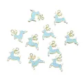 Set of 10 light blue enamel reindeer charms with gold plating for DIY jewelry making - Blue Elk