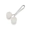 U-shaped scarf clip with elegant double white pearl beaded spheres on silver metal - 21x34mm, 2-Piece Set / White