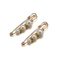 Par de elegantes imperdibles dorados con perlas blancas y anillos de cristal fino - Estilo 2-Bisel 3-Perlas Artificiales Degradadas (5.5cm) / Oro blanco