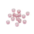 Vista detallada de las cuentas de resina rosa con purpurina y núcleos de metal plateado - Juego de 5 (aprox. 14 mm) / Rosa Cuentas de Agujero Grande de Acrílico Llenas de Polvo (AC2091)